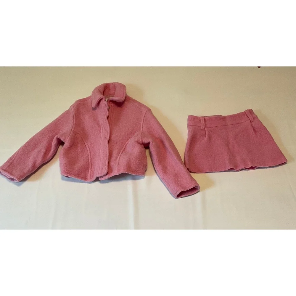 Zara Skirt Suit Set Girls 4-5 Pink Excellent Wool Blend Preppy Classic
